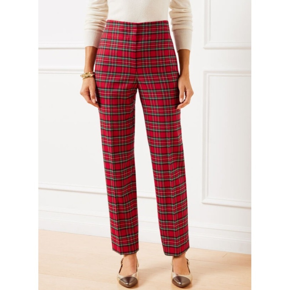 TALBOTS Tapered Ankle Pants Size 16 Red Plaid NEW Straight Leg Holiday Party